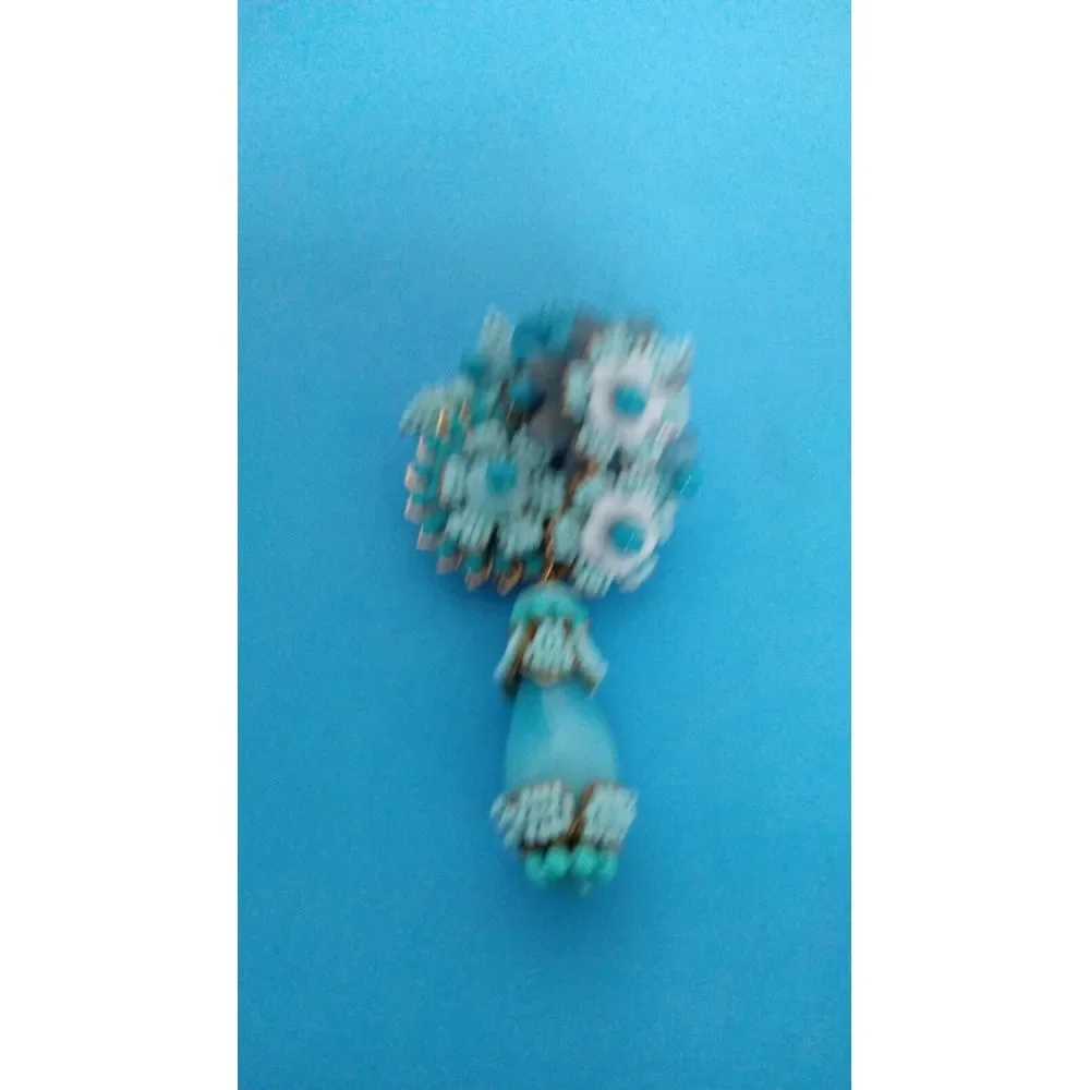 Vintage Turquoise Brooch‎ Beaded Floral Dangle Pin Statement Jewelry